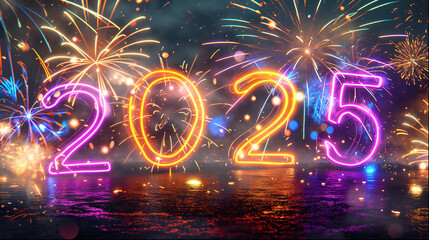Happy new year 2025 in neon colors