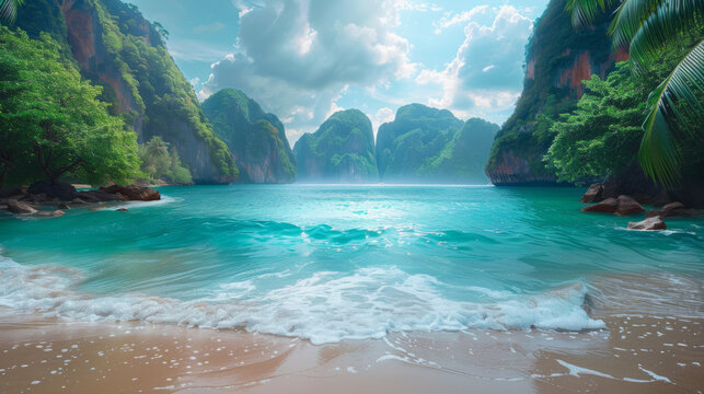 Thailand nature landscape. Tourism background with sea beach. Holiday journey destination.