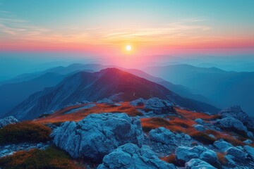 Mountains during sunset. Beautiful natural landscape in the summer time