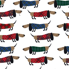 Seamless pattern with dogs on white background. 