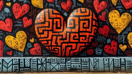 heart and pattern with graffiti