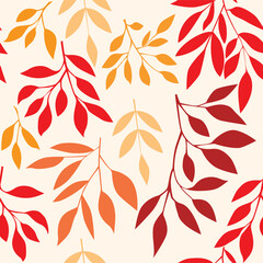 Fototapeta premium Seamless pattern with leaves on white background. 