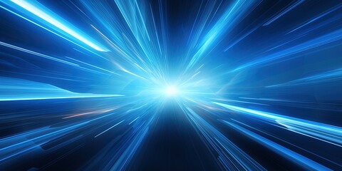 Light speed, hyperspace, space warp background, in blue. - obrazy, fototapety, plakaty