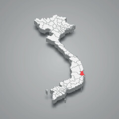 Phu Yen region location within Vietnam 3d map