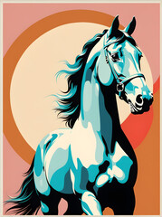 Retro horse illustration, mid century modern
