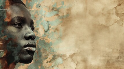 African american man profile portrait with abstract colorful grunge background. Black History Month concept.