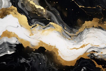 Golden marble background. Luxury black, gold, and white marble texture, closeup view