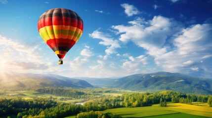 Hot air balloon in the mountains 