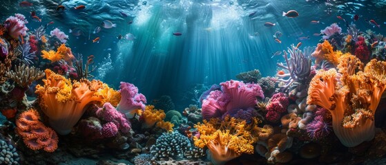 Fototapeta na wymiar Vibrant underwater coral reef teeming with marine life