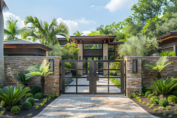a modern gate and wall Florida style