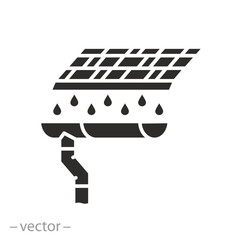 gutter with rain pipe, drain water of roof, flat icon - vector illustration