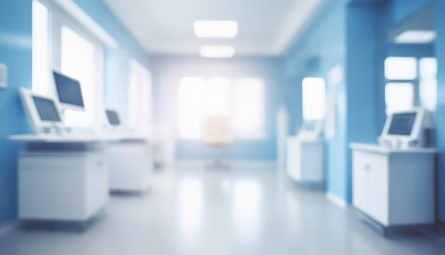 Blurred background of medical room with professional equipment and window.