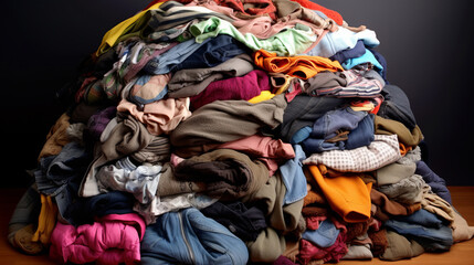 Fototapeta na wymiar A large pile of clothes and unnecessary things. The problem of consumerism and overconsumption.