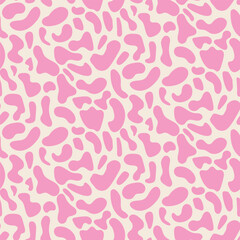 Hot pink abstract cow print seamless pattern on white background. For textile, fabric and apparel.