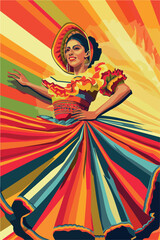 Colombian Folk Dancer in Swirling Skirt Vector Illustration