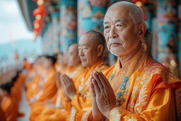 Wisdom in the Monastery: Chinese Elders at the Ceremony, Embodying Ancient Teachings and the Delicacy of Rituals in Their Soul - obrazy, fototapety, plakaty