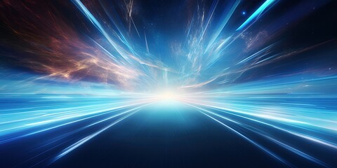 Fototapeta na wymiar Light speed, hyperspace, space warp background, in blue.