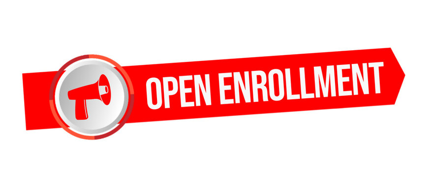 Open enrollment. Sticker with Speaker icon. Flat illustration on transparent background.