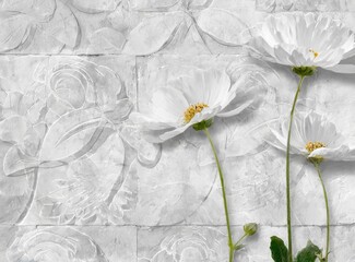 White flowers on paper abstract design wallpaper