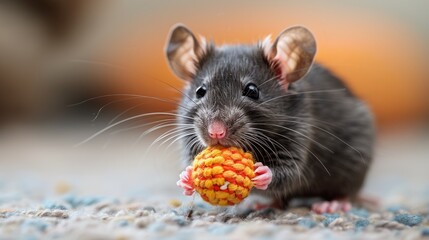 Rat Playing With a Ball of Yarn