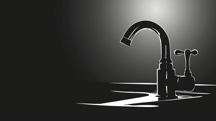 A vector illustration of a faucet, depicted in black and white as a silhouette - obrazy, fototapety, plakaty