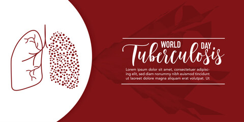 World Tuberculosis Day awareness poster with illustration of lungs affected by the disease. Healthy respiratory system medical concept. Vector illustration. Suitable for greeting card, poster banner
