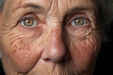 extreme close up on the face of an aging caucasian woman with selective focus on the eye
