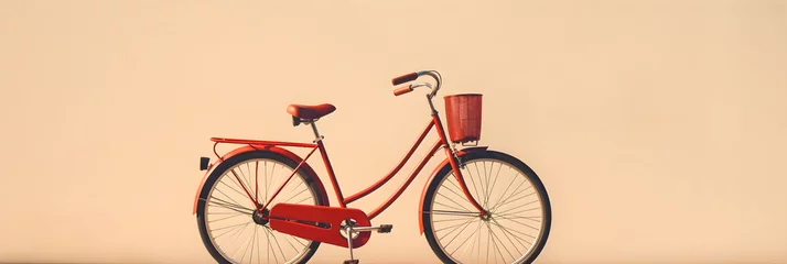 Deurstickers Aesthetic charm of a vintage-style red bicycle presented in minimalist setting © Luke