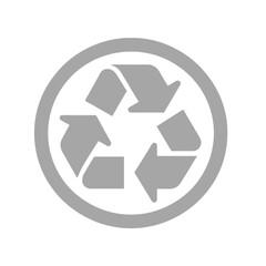 símbolo de reciclaje gris sobre fondo blanco
