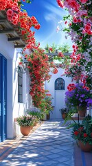 Fototapeta na wymiar Colorful Andalusian Patio Adorned With Abundant Flowers in Full Bloom