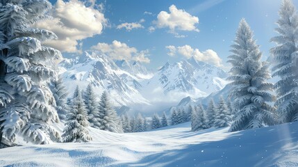 winter snowy pine mountains