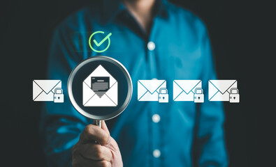 Email security concept. Security protection Email from spam virus and phishing. Email fraud, Scam...
