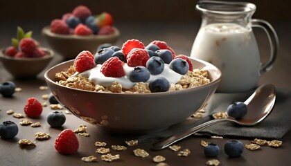 healthy breakfast cereal with berries and yogurt