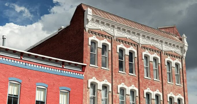 Historic old mining town heritage architecture buildings along the downtown Main Street in Leadville Colorado
