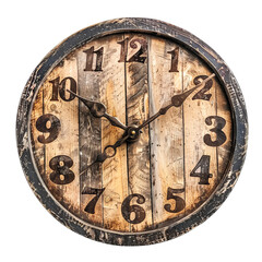 Wooden Brown Vintage Clock Isolated on White and Png Transparent Background