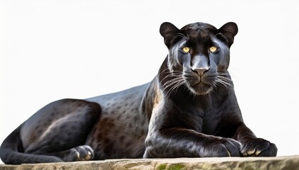 sitting black panther isolated on a white background as transparent png animal - obrazy, fototapety, plakaty