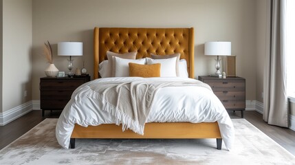 Fototapeta na wymiar yellow bed in a bedroom 