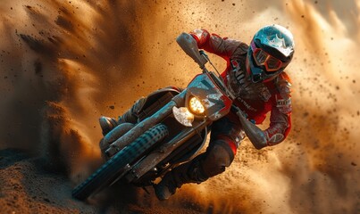 A speedway biker on a track is making a lot of dust - obrazy, fototapety, plakaty