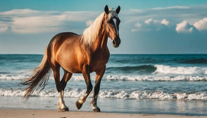horse on the beach hd 8k wallpaper stock photographic image