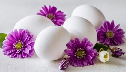 Fototapeta na wymiar easter eggs in white and purple colors on a white background