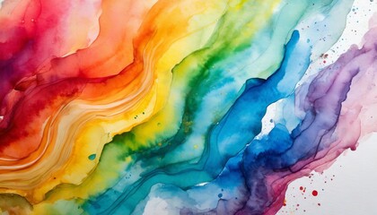 colorful rainbow watercolor on a white background with a mixed paint style featuring vibrant colors such as creative paint gradients fluid brushstrokes splashes spray and stains - obrazy, fototapety, plakaty