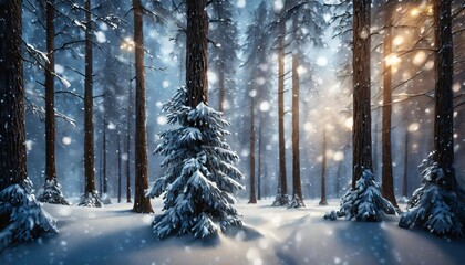 winter time in the forest trees with snow nature landscape
