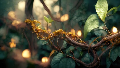 twisted wild liana jungle vines plant growing on tree branch - obrazy, fototapety, plakaty
