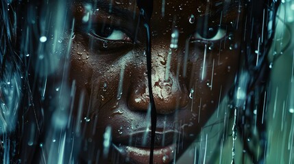 storm black woman in rain - obrazy, fototapety, plakaty