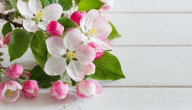 pink and white apple flowers on white background