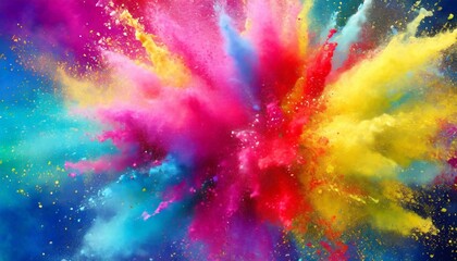 colorful dust and paint explosion colourful background in style of blue red yellow purple pink