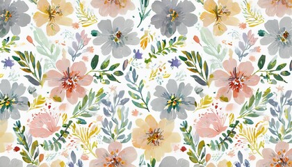 dainty abstract flower bright and cute colors pattern simple neutral flowers on white background seamless pattern of elegant dainty neutral watercolor floral for fabric home decor and wrapping - obrazy, fototapety, plakaty