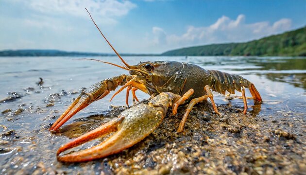 one dead crayfish astacus lies on the shore