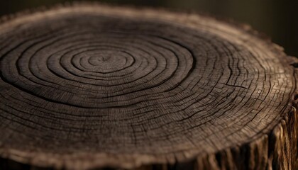 Fototapeta na wymiar old wooden tree cut surface detailed warm dark brown tones of a felled tree trunk or stump rough organic texture of tree rings with close up of end grain