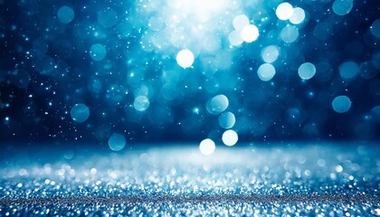magic blue holiday abstract glitter background with blinking stars blurred bokeh of christmas...